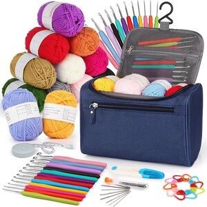 Crochet Kit for Beginners Adults and Kids with 12pcs Yarn and Bag
